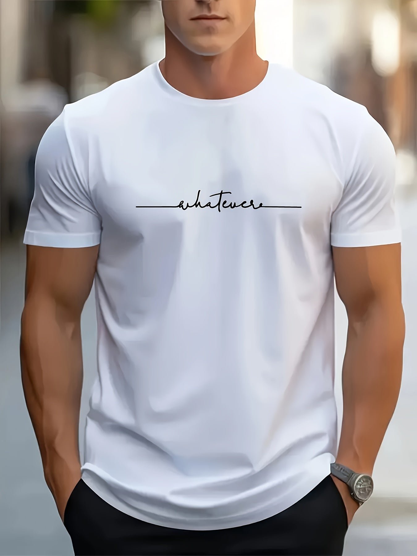 Camiseta casual de verano para hombre, mezcla de poliéster, cuello redondo, punto elástico, estampado aleatorio