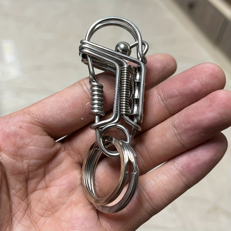 Stainless Steel Keychain for Men Engraved Bamboo Bead Mechanical Car Keyring