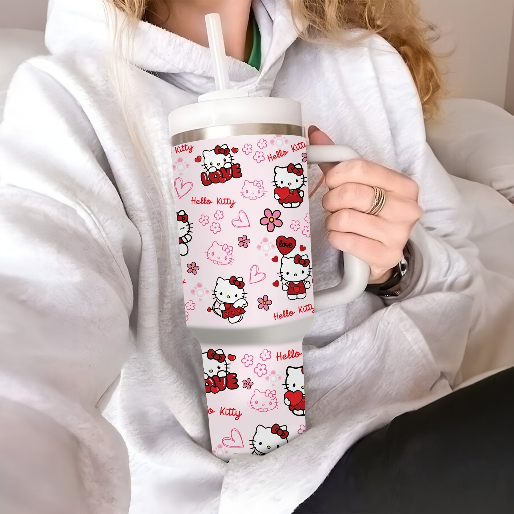 40oz Izolyatsiyalangan zanglamaydigan po'lat sayohat uchun chashka, tutqichli, quvurli, BPA-free, Rojdestvo sovg'asi