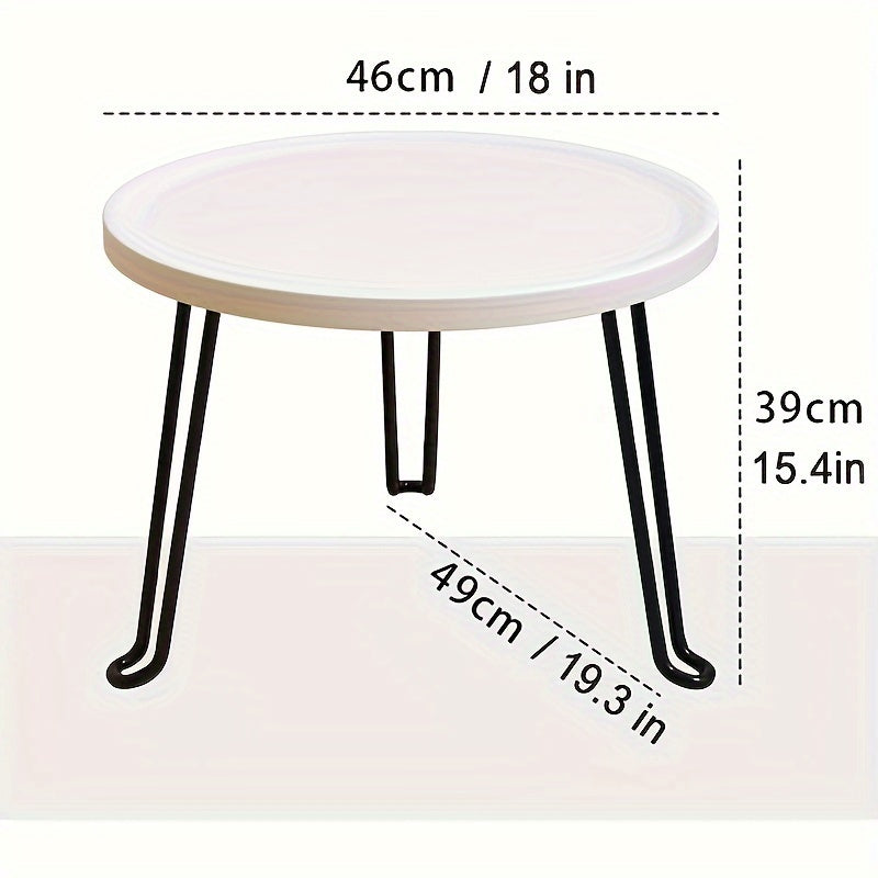 Small Round Folding Coffee Table with Tray Surface and Three Legs for Living Room or Bedroom