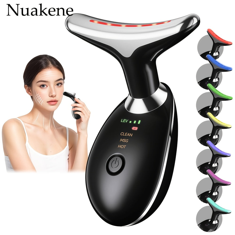 Vibrating Heat Neck Face Massager with 7 Colors USB Rechargeable Skincare Home Facial