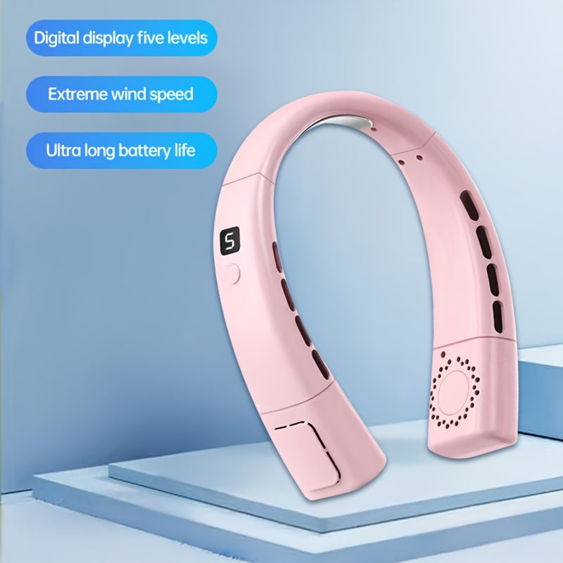 Hands-Free Neck Fan with LED Display, Rechargeable Bladeless Personal Cooling
