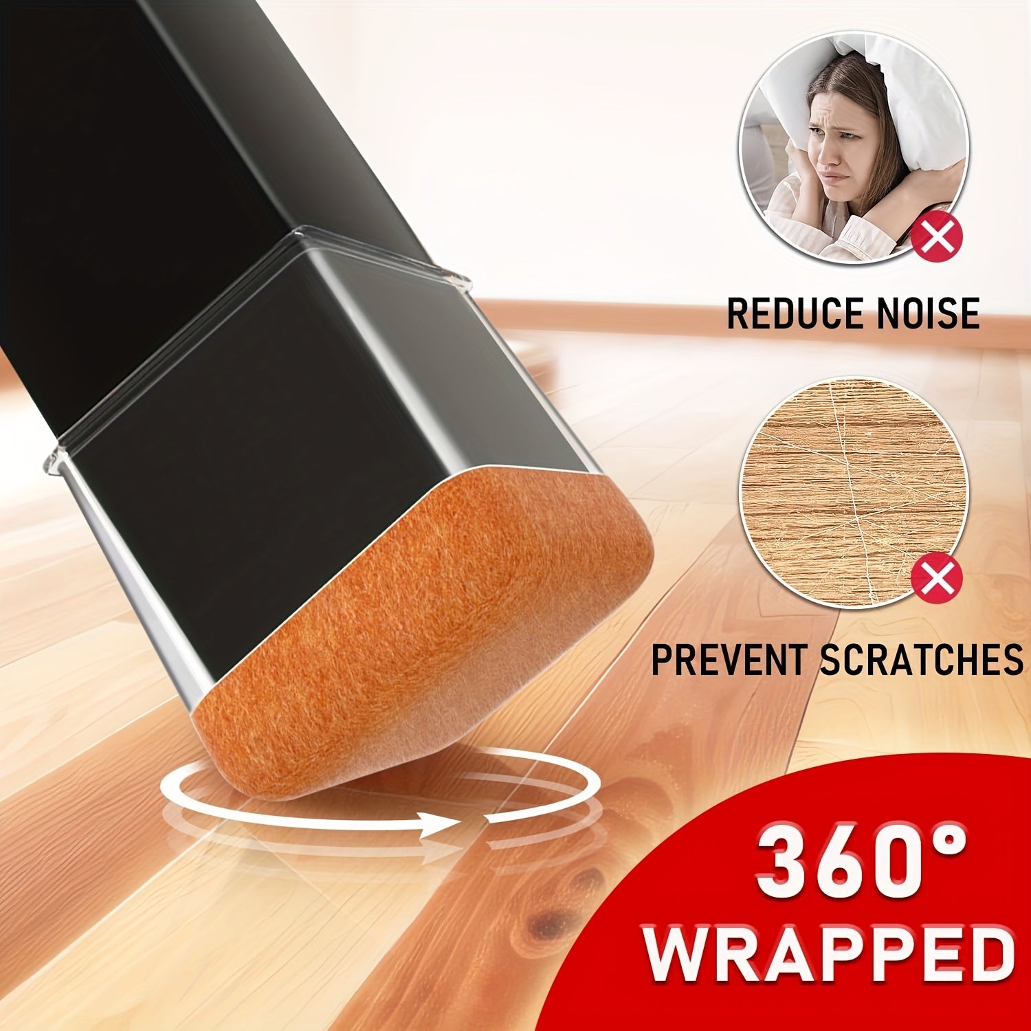 "Stul oyoqlari uchun silikon anti-slip ovoz o'chiruvchi mato o'ralari - 4-dona kvadrat qoplamalar aralash ranglarda, yog'och va plitka yuzalarida polni himoya qilish uchun 360° o'ralgan dizayn"