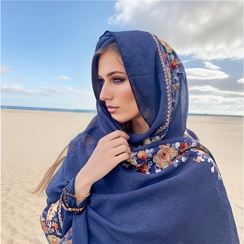 Cotton-Linen Bohemian Scarf for Travel and Beach Wind-Resistant Wrap with Jacquard Pattern