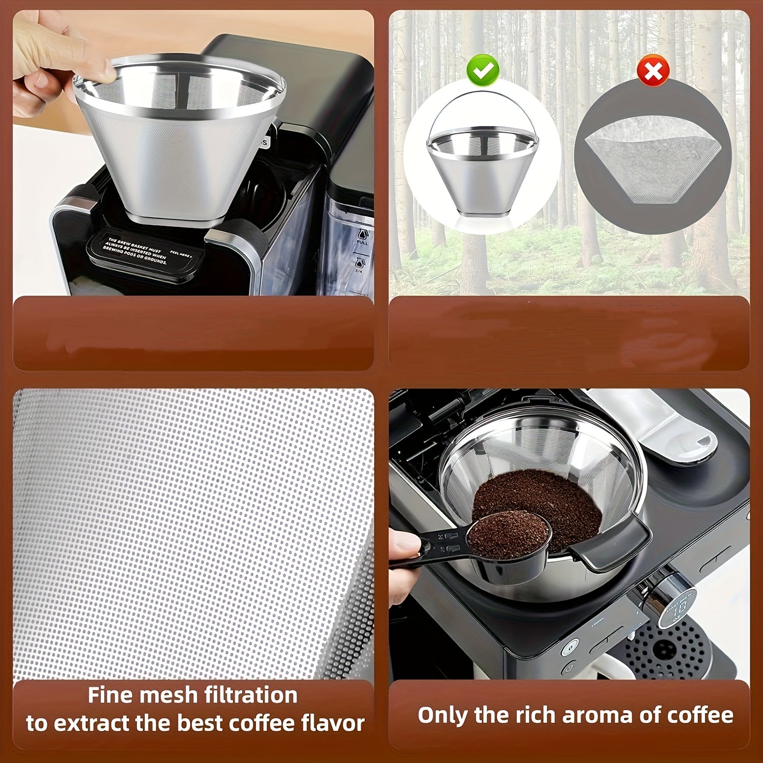 Stainless Steel Coffee Filter Reusable Cone Coffee Filter Replacement for Ninja