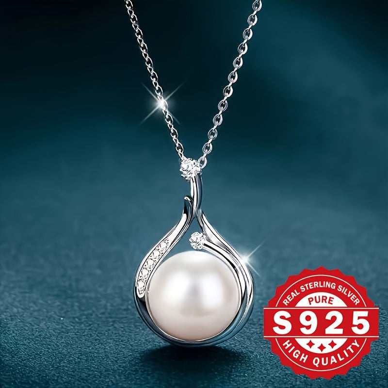 Sterling Silver Teardrop Necklace with Shell Pearl for Women Jewelry Gift