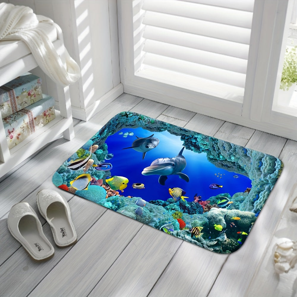 Set of 3 Ocean Underwater Cave Fish Bathroom Mats Non-Slip Water Absorbent Coral Reef Design