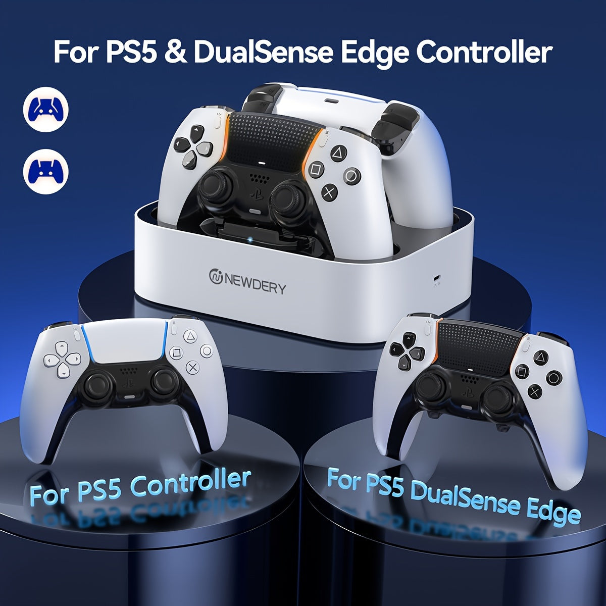 USB Charging Dock for PS5 DualSense Edge Controllers Fast Charging Station with LED Indicator
