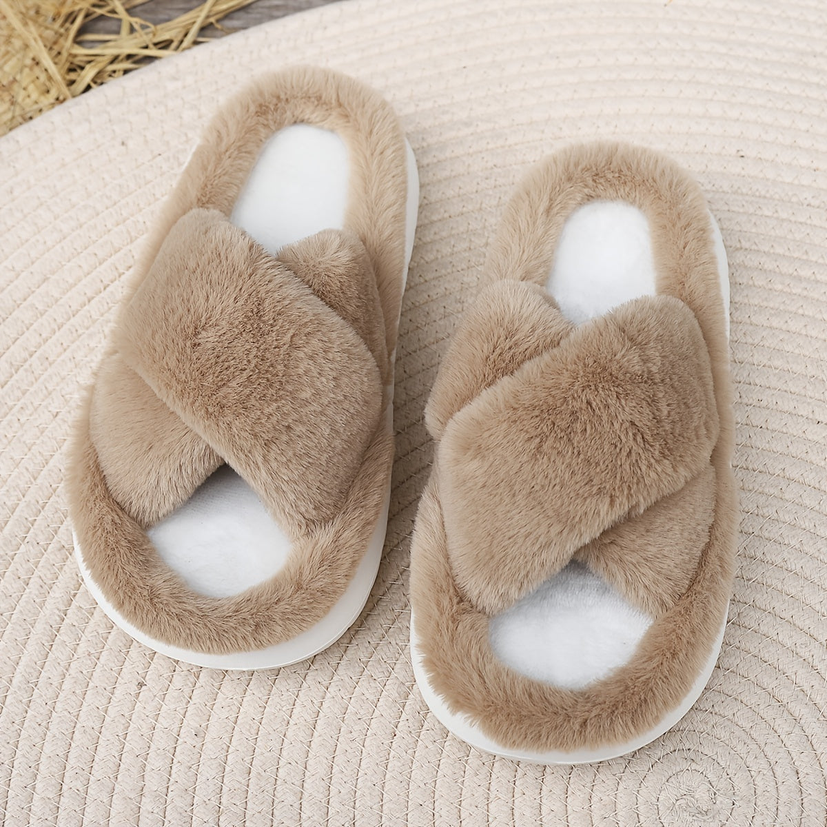 Women's Faux Fur Slippers with EVA Sole Indoor House Shoes