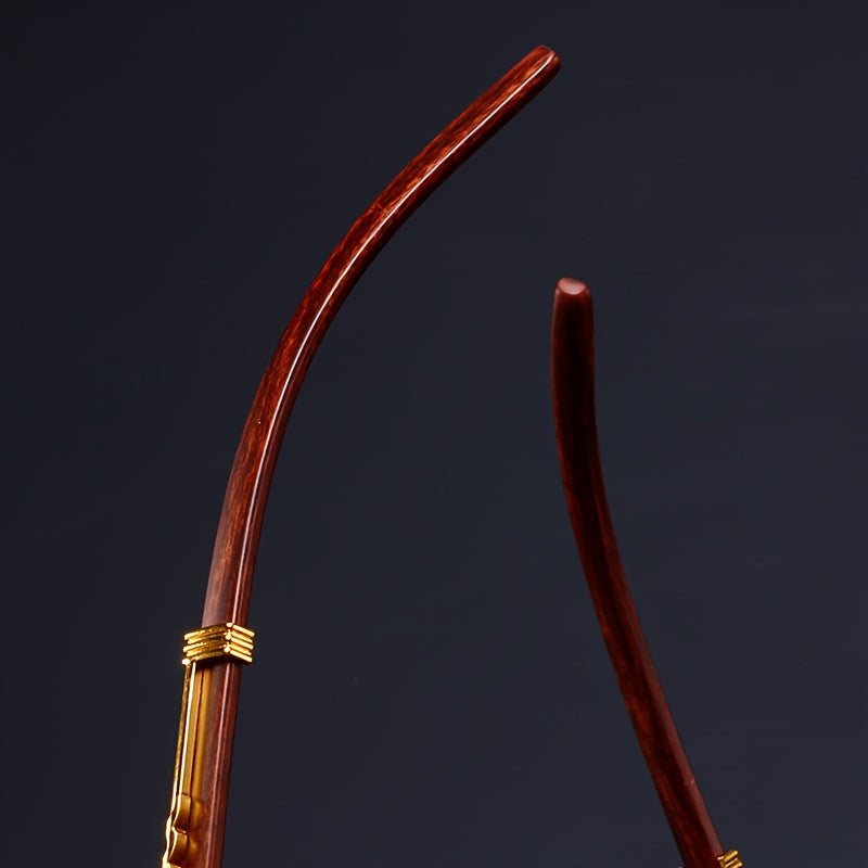 Unisex Frameless Glasses with Leopard Pattern Black Mirrored Lenses Metal Hinge Wood Grain Support for Hiking Travel Parties