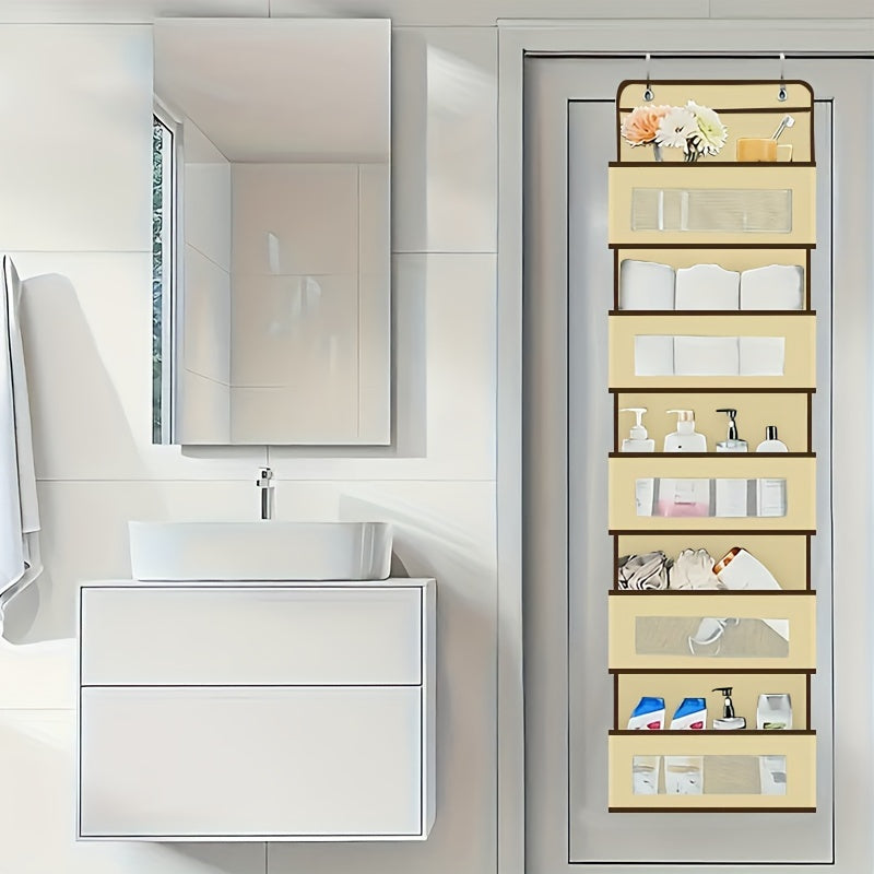 Katta tarmoqli osilgan tashkilotchi, kosmetika, o'yinchoqlar va saqlash uchun shaffof cho'ntaklar bilan