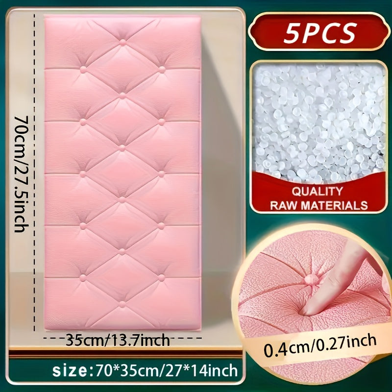 5 шт. Панели изголовья PMMJ с самоклеящейся основой - Элегантный алмазный узор, черно-белый, самоклеящийся 3D-дизайн для декора спальни