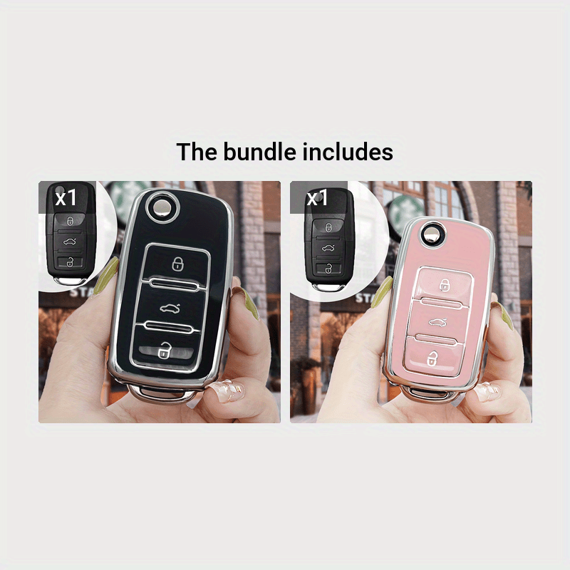 Pink TPU Car Key Cover for Women Durable Anti-Drop Protection with Anti-Lost Keychain