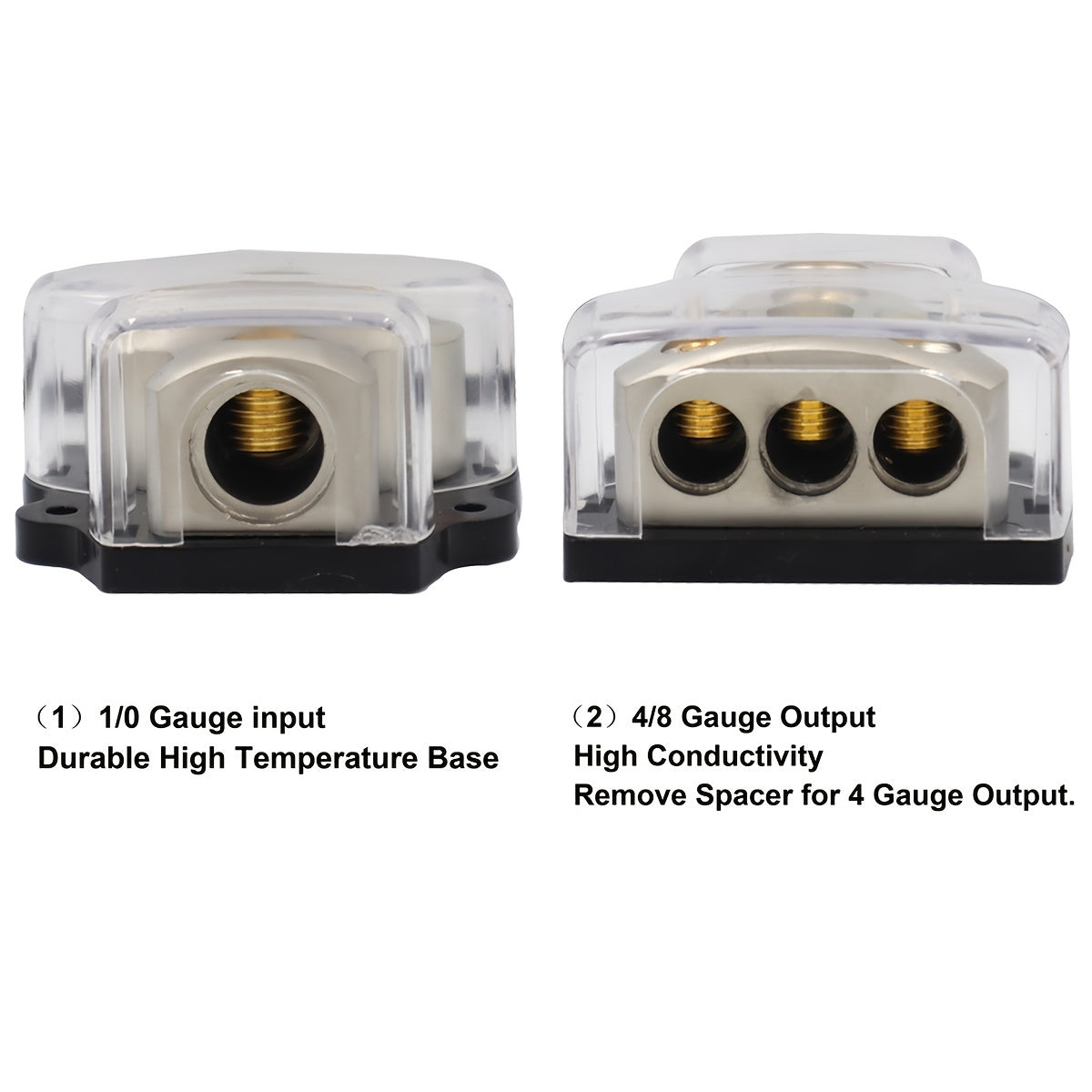 Bloque de distribución de energía de alta conductividad de 1/0 AWG a 3x4 AWG, aluminio resistente al calor con acabado en níquel