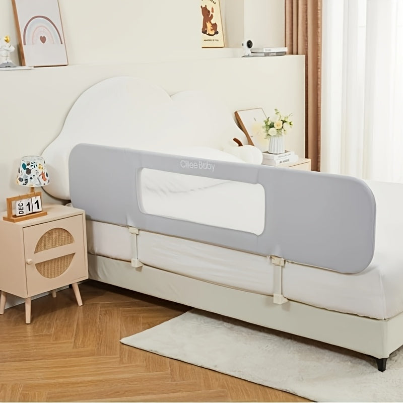 Kids Bed Safety Rail Gray Polyester Full Size Bed Guardrail Foldable Washable Fall Protection