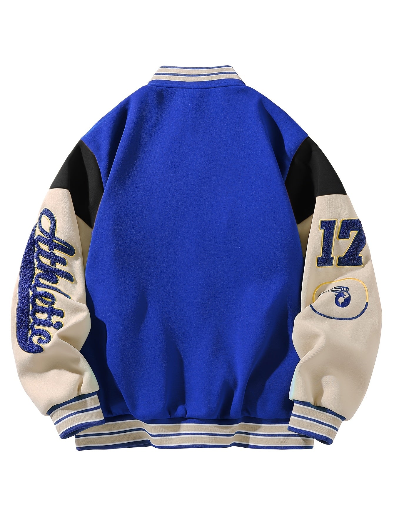 Men's Casual Varsity Jacket with Letter Embroidery Knit Polyester Baseball Collar Long Sleeves