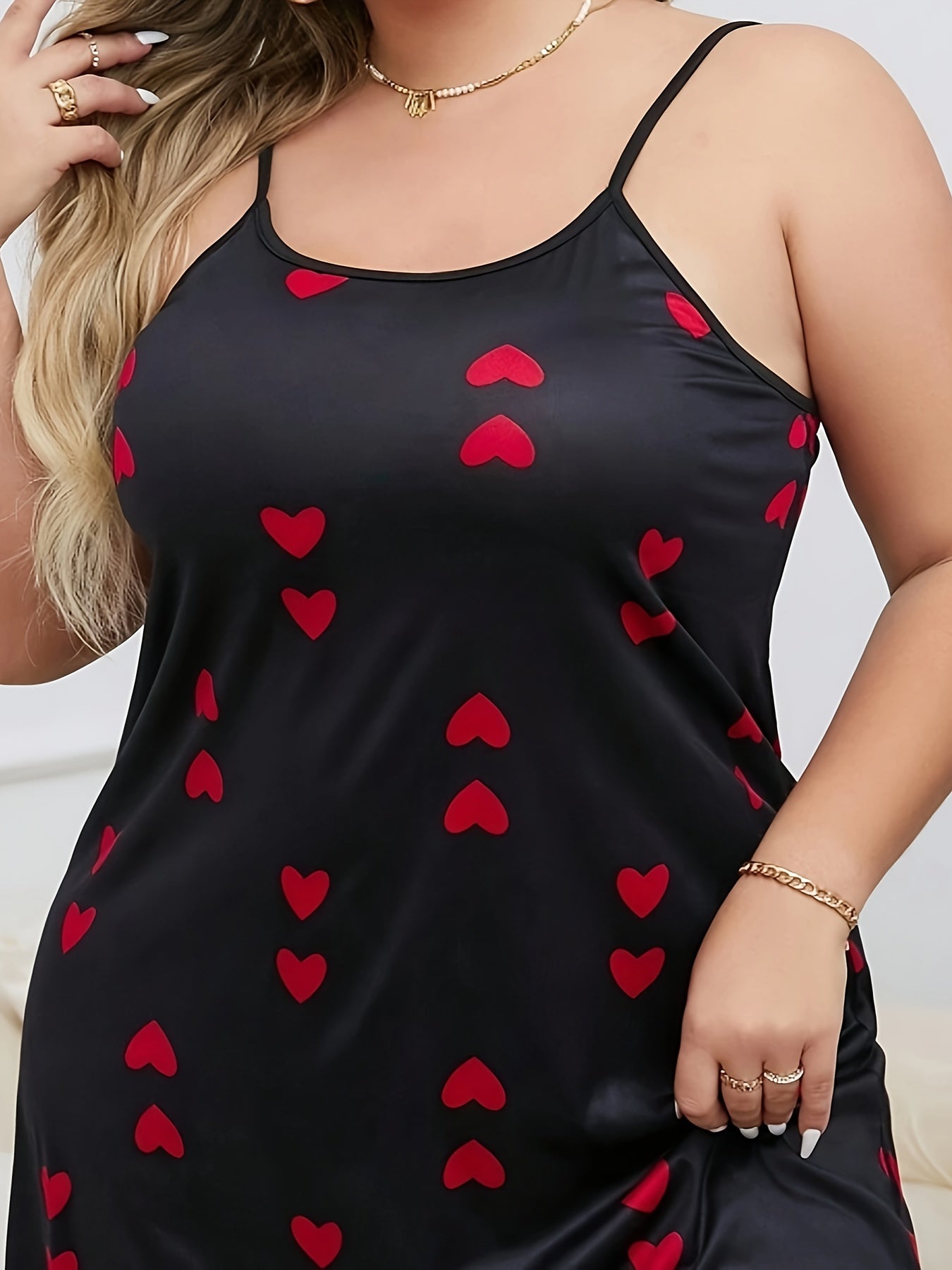 Women's Plus Size Nightgown Soft Black Heart Print Sleeveless Sleep Dress