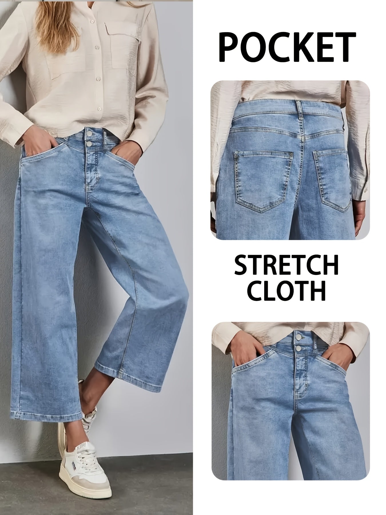 Women Plus Size High-Waist Denim Joggers Wide-Leg Casual Pants