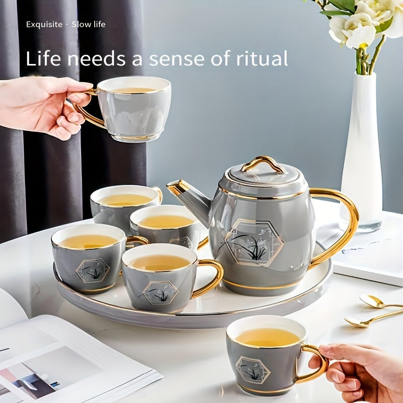 Ceramic Tea Set with Teapot and Cups, Food-Safe, Large Capacity for Afternoon Tea