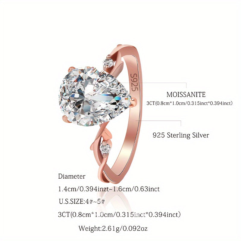 Pear-Shaped Moissanite Engagement Ring Set in Vintage Boho Style 2-3 Carat Silver Plated