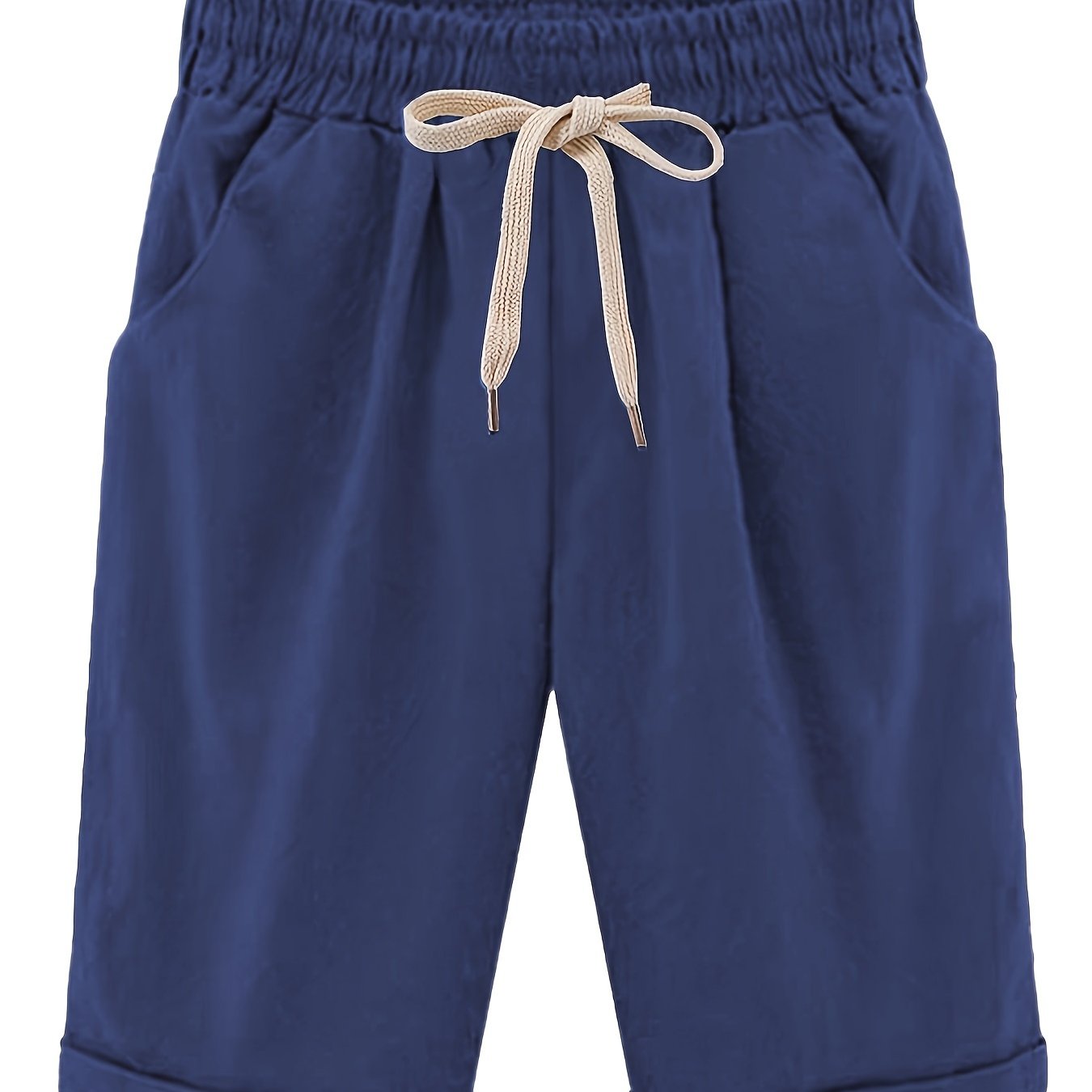 Women's Plus Size High Rise Drawstring Shorts with Pockets Solid Casual Cotton Stretch