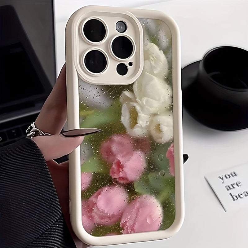 Rose Pattern TPU Phone Case for iPhone 7-15 Series Slim Protective Aesthetic