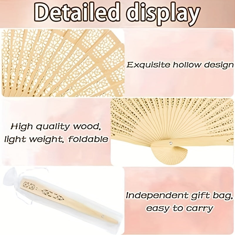 Set of 24 Elegant Wooden Folding Wedding Fans for Bridal Party Favors