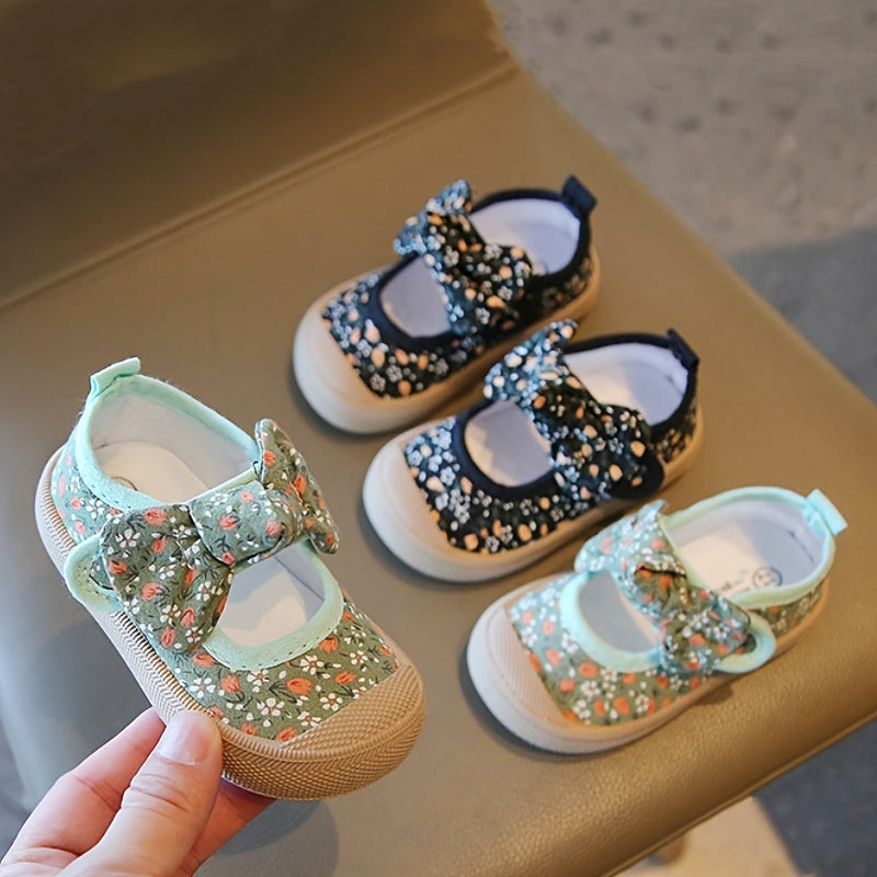 Girls' Canvas Sneakers with Floral Bowknot Non-Slip Comfortable All-Season