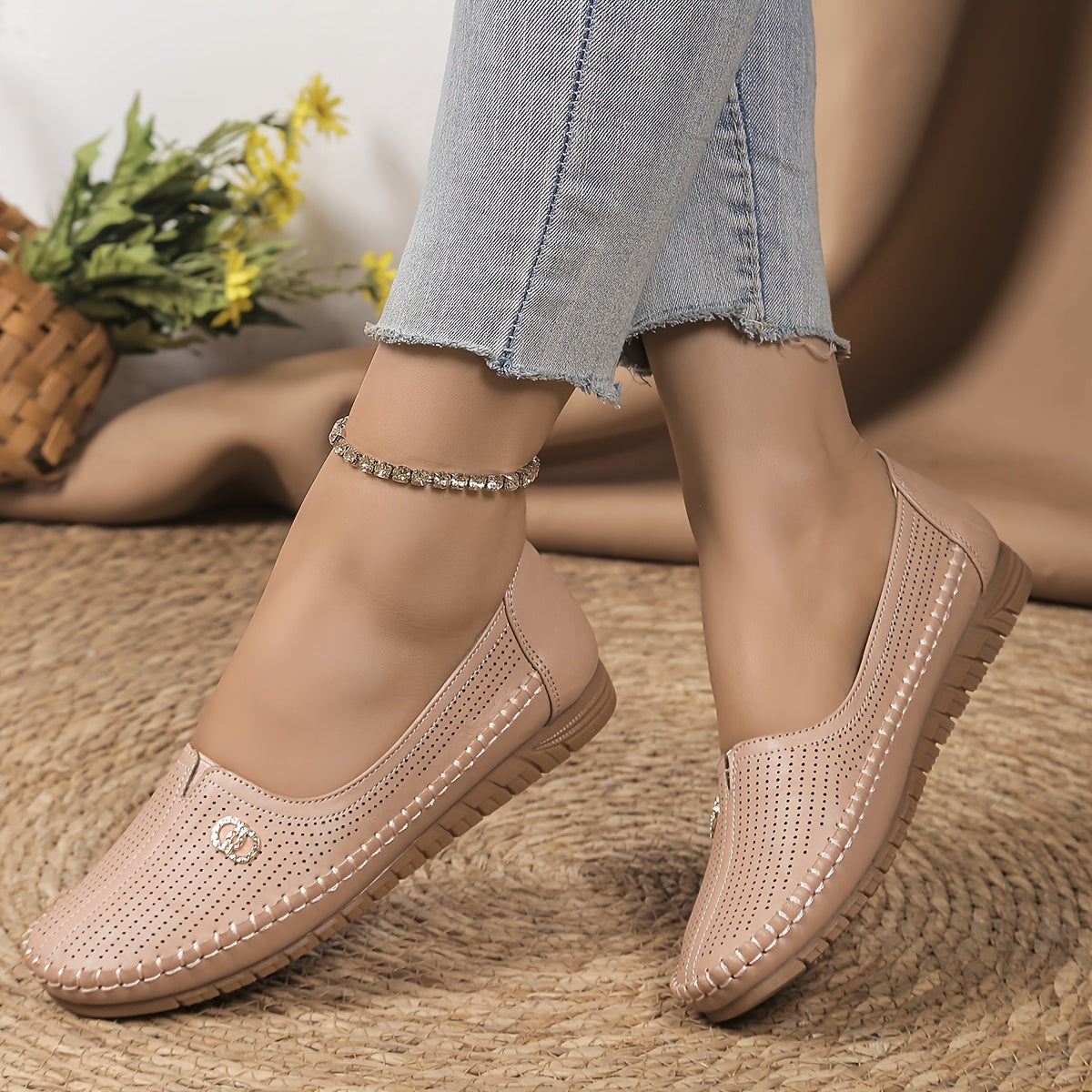 Ayollar uchun slip-on tufli, kundalik qulaylik, sintetik charm, barcha mavsumlar uchun poyabzal