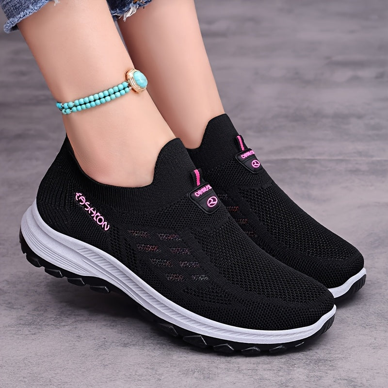 Women's Slip-On Sneakers Breathable Mesh Casual Shoes Maroon White