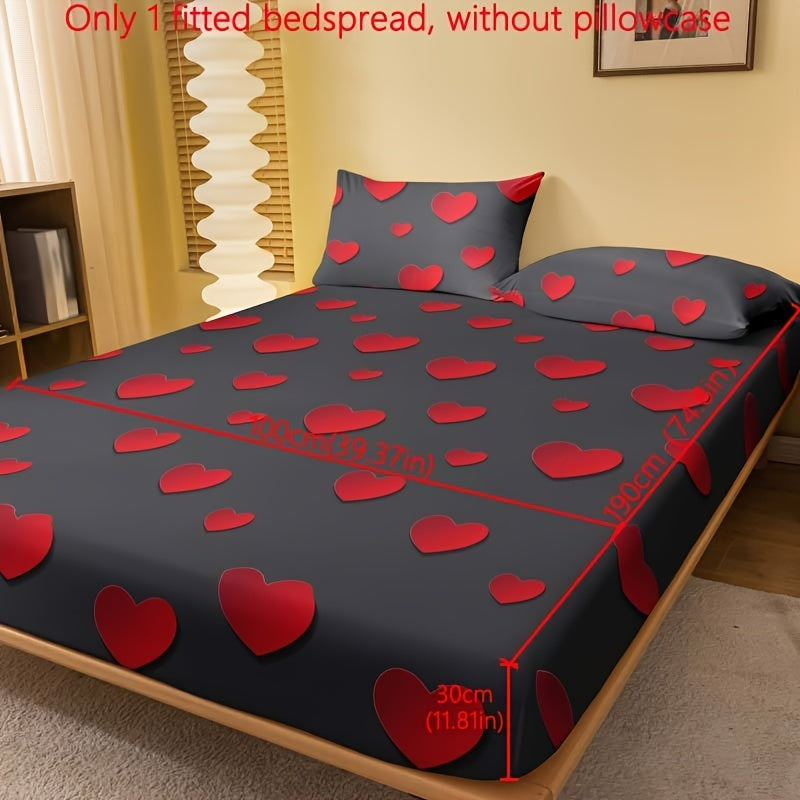 Red and White Heart Pattern Fitted Sheet for Bedroom or Guest Room