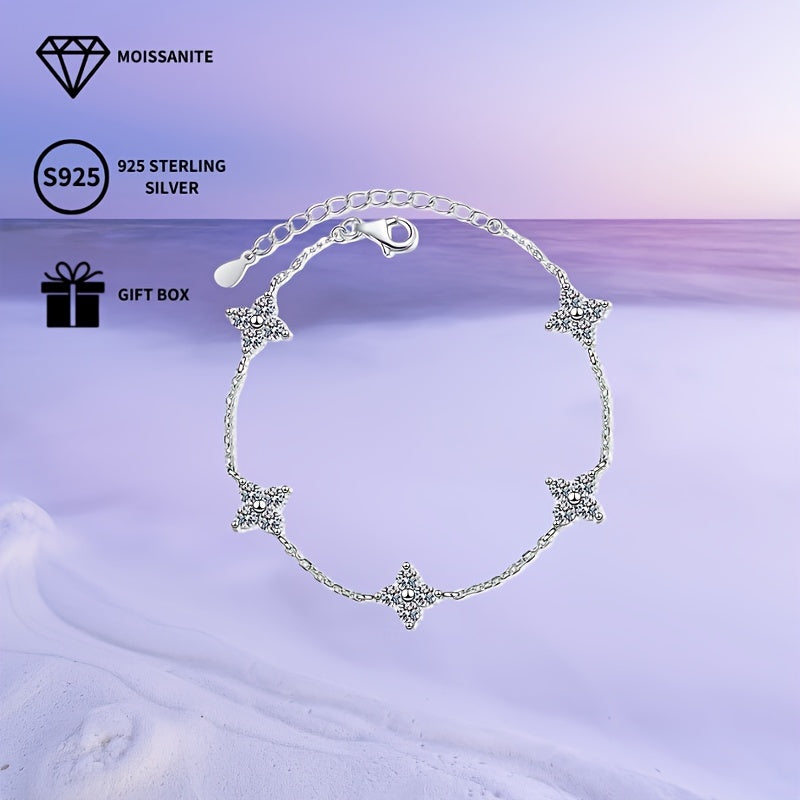 Sterling Silver Moissanite Hexagonal Star Bracelet for Women and Girls