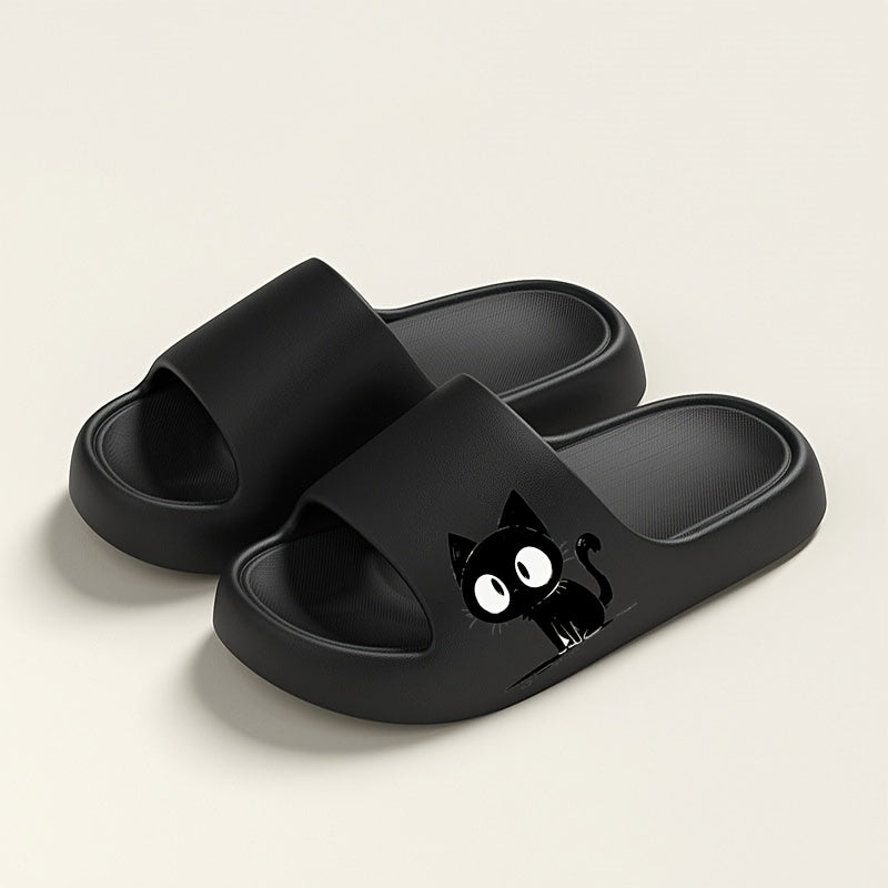 Women’s EVA Cat Slides, Comfortable Cartoon Black Cat Sandals