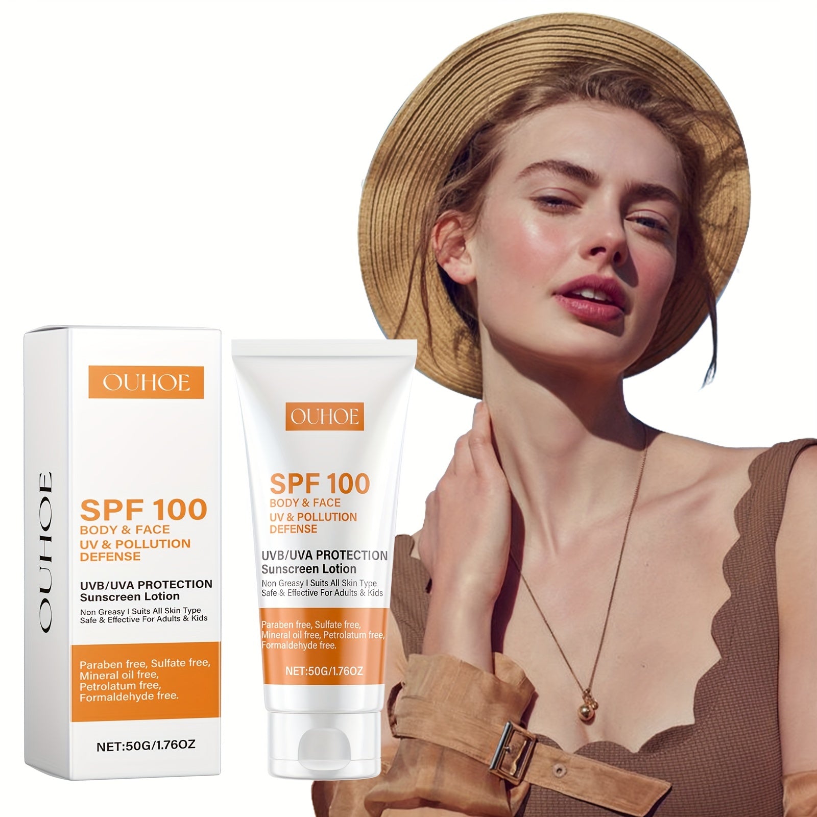 SPF 100 Sunscreen Lotion for Body and Face Hydrating with Hyaluronic Acid and Vitamin E Water-Resistant 50g
