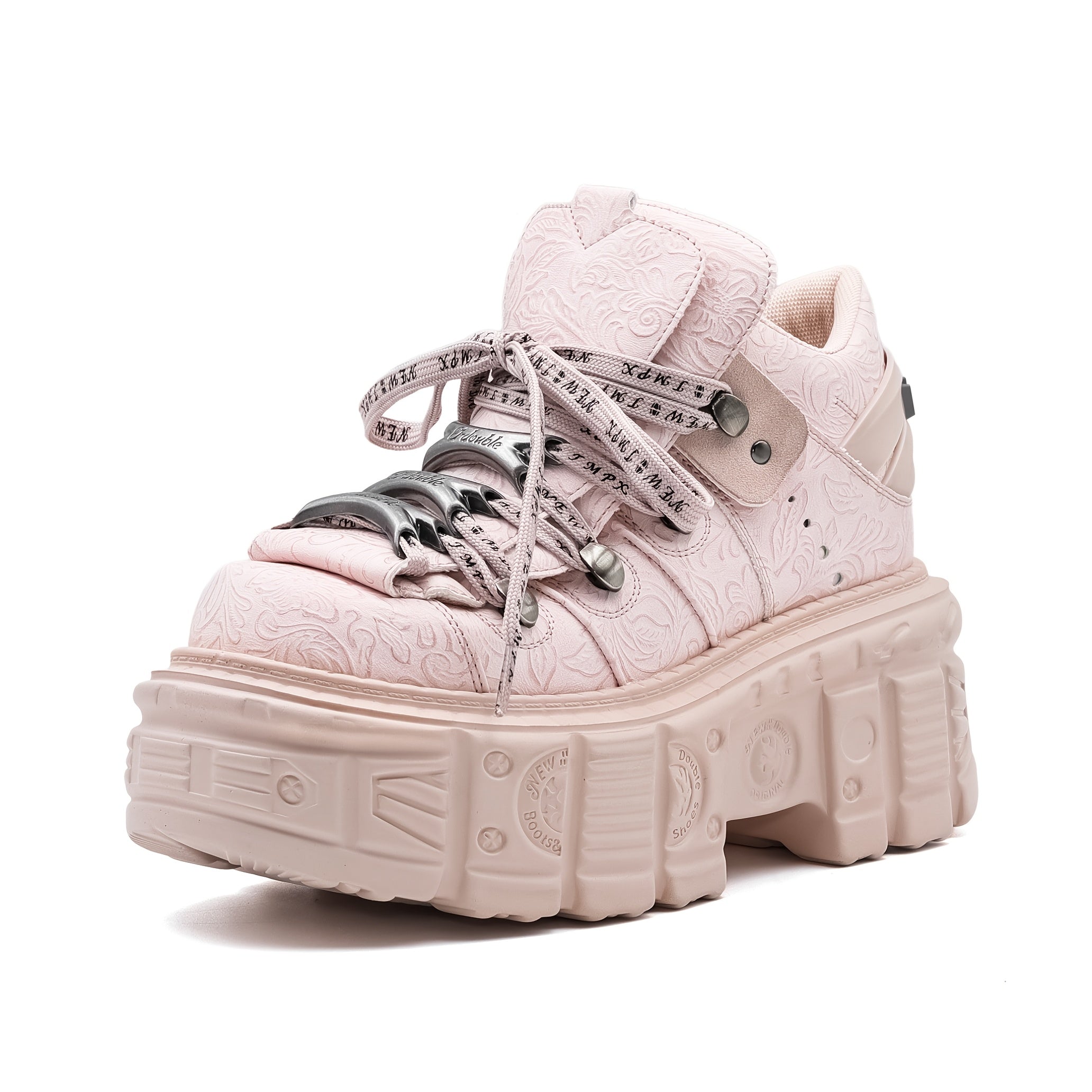 Женские розовые цветочные ботинки на платформе с embossed-эффектом, готические ботинки на шнуровке