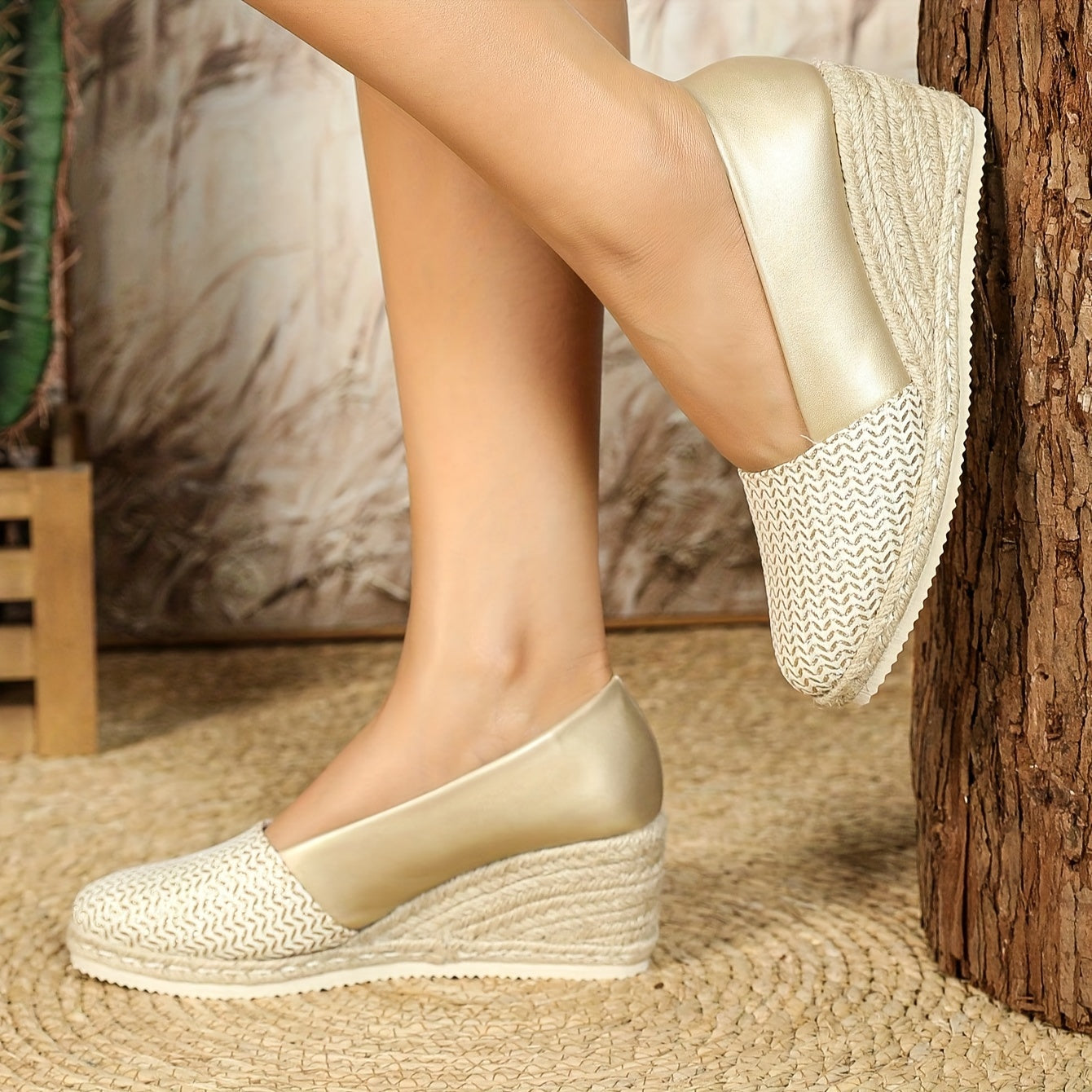 Women’s Casual Striped Wedge Heels with Spike Embellishments Synthetic Platform Shoes