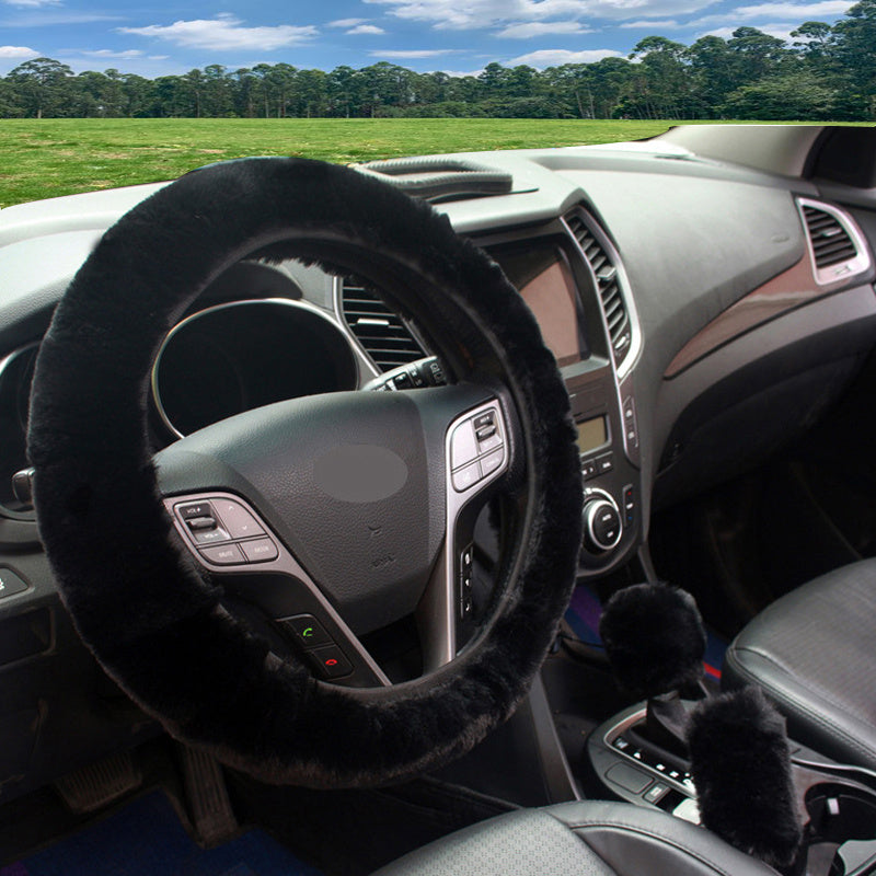 3pcs Winter Fur Plush Steering Wheel Covers Handbrake Gear Shift Fluffy Car SUV