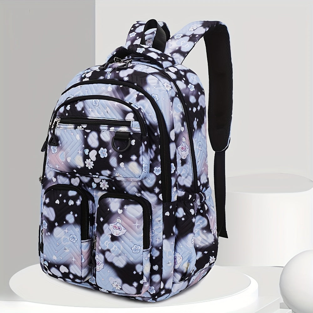 Oxford Fabric Backpack with Embroidered Detail Laptop Compartment Casual School College Shoulder Bag