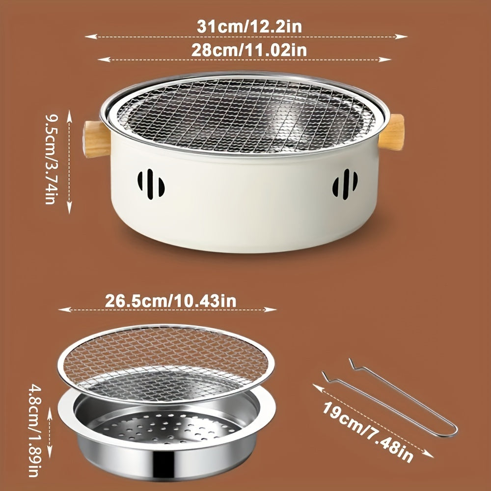 Portable Stainless Steel Barbecue Stove with Round Rack for Camping and Outdoor Grilling