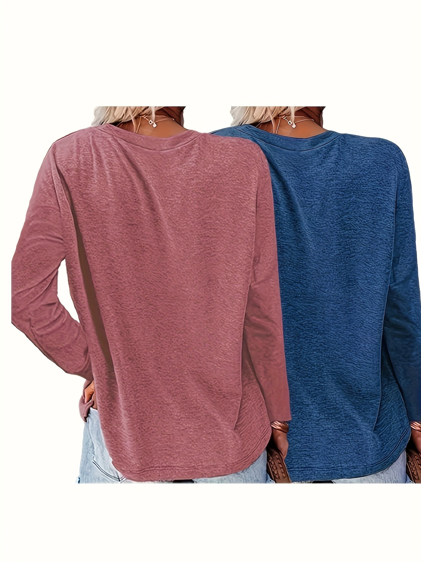 Women's Long Sleeve Round Neck Blouses Pack Navy Pink Casual Spring Fall