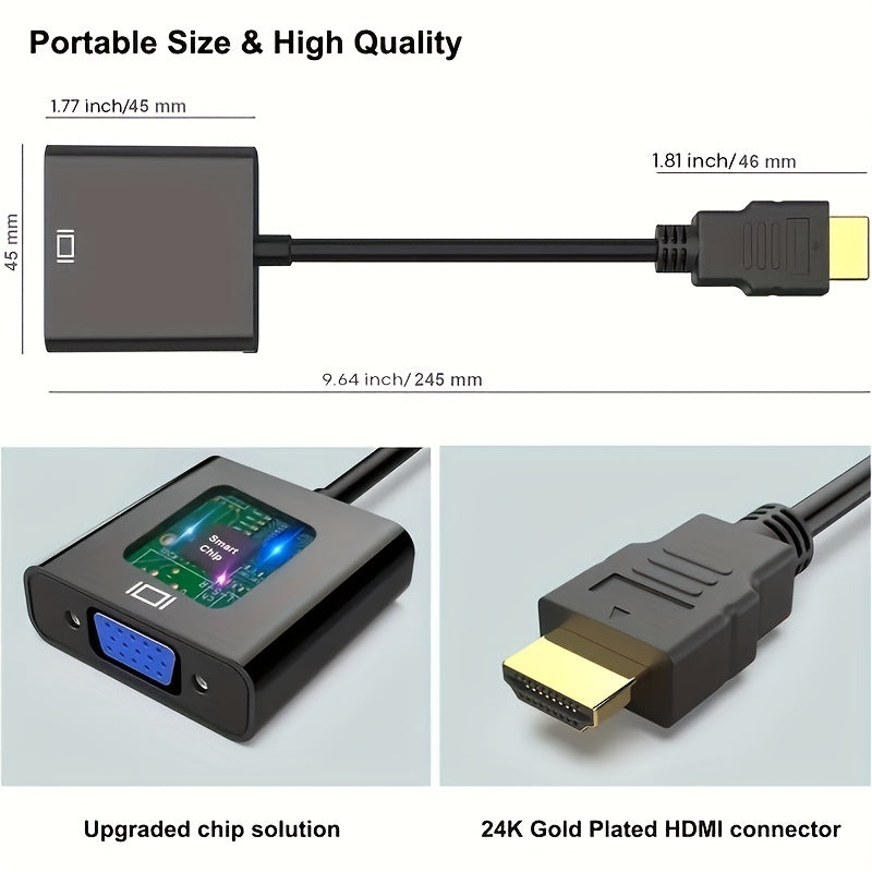 Gold-Plated HDMI to VGA Adapter for Computers Laptops Monitors Projectors HDTVs