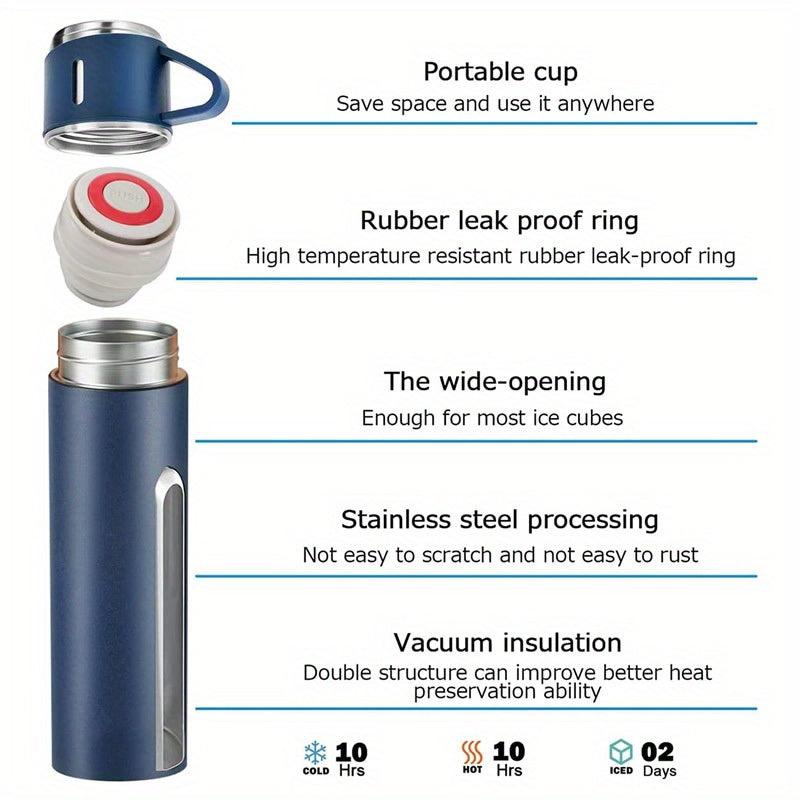 Stainless Steel Vacuum Insulated Hot Water Bottle Set with Cups 500ml Portable