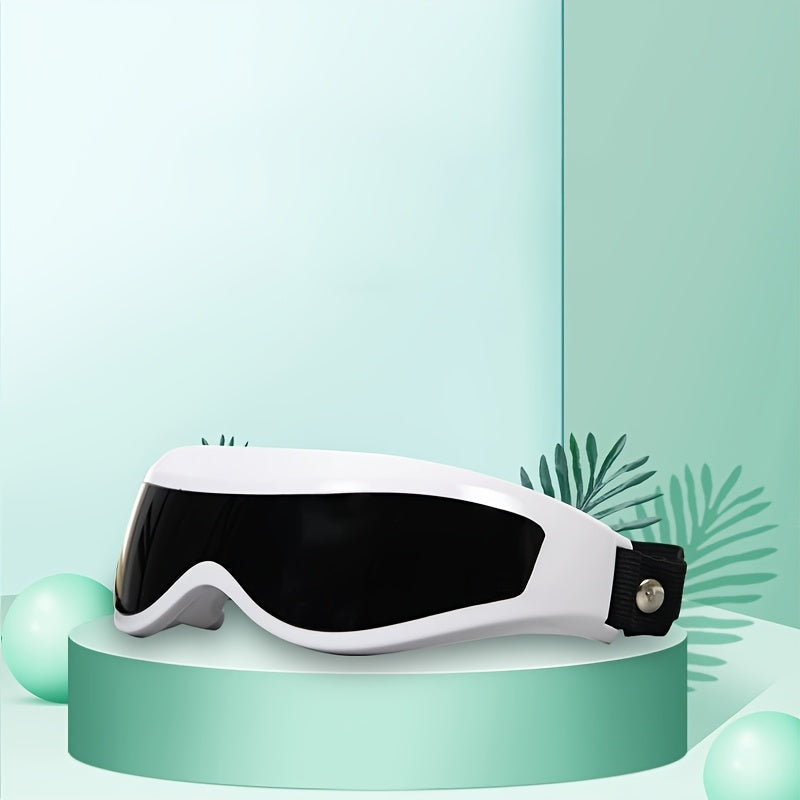White Portable Electric Eye Massager with Vibrating Eyemask Adjustable Headband No Battery Required for Home Use