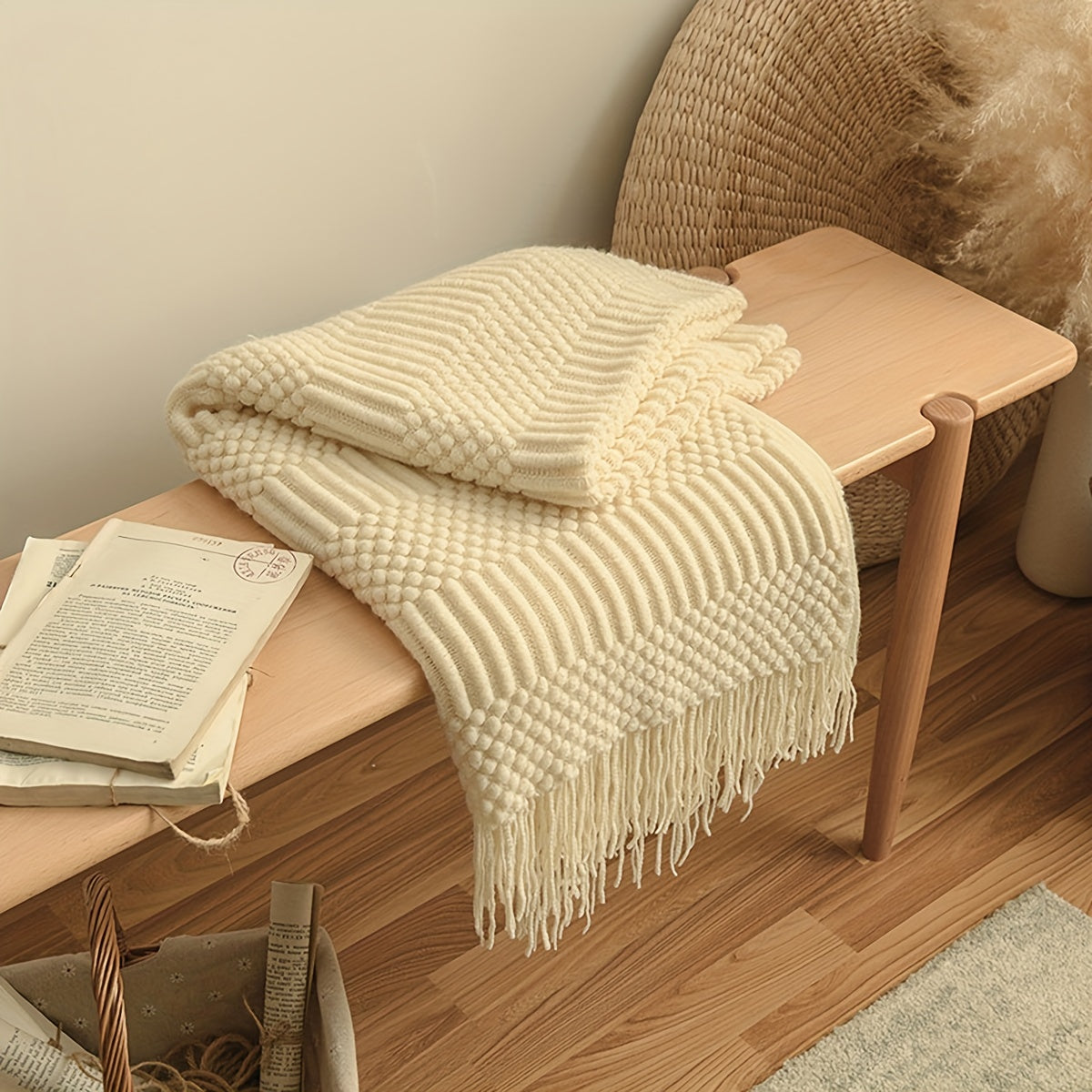 Warm Knitted Throw Blanket for Sofa Bed Car All Seasons with Tassels