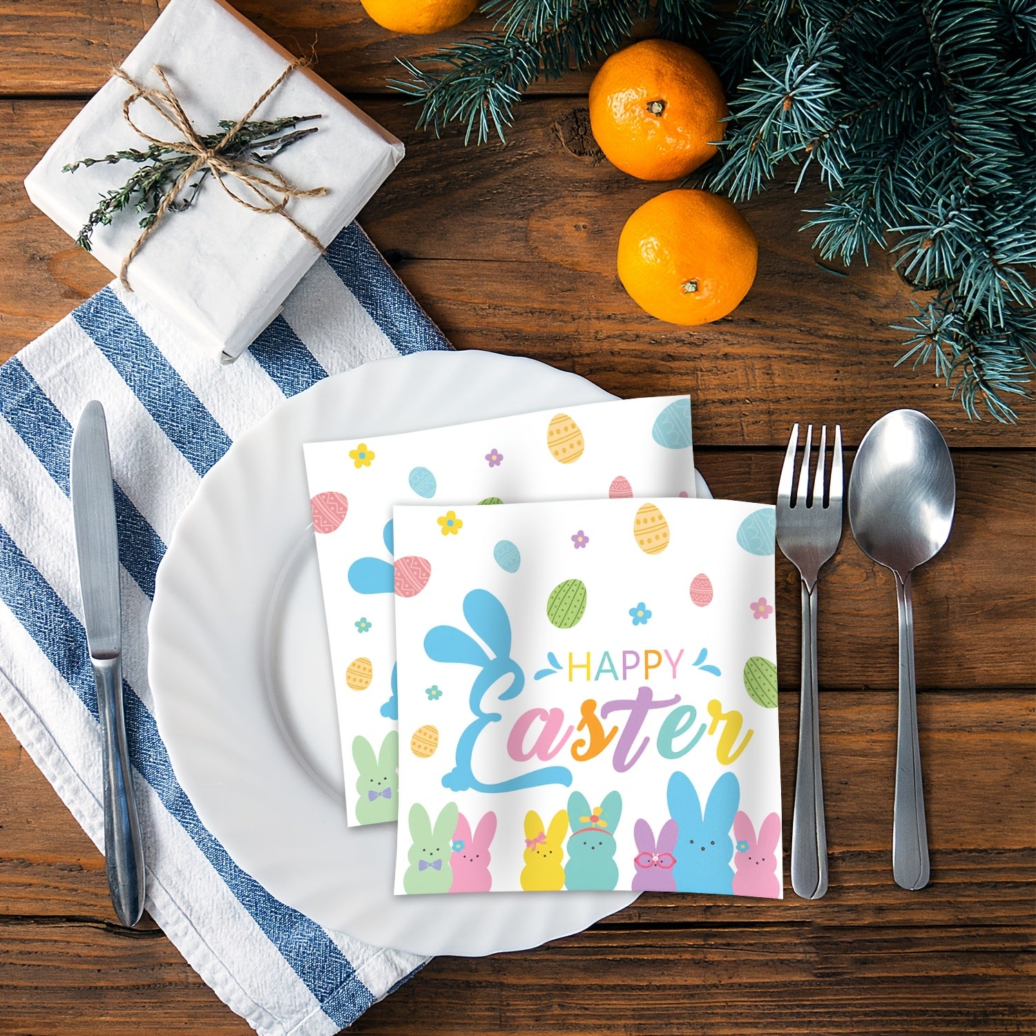 Paskha quyon va Peep qog'oz salfetkalar 3-qavatli 16.26 sm kvadrat pastel tuxum gullari naqshlari