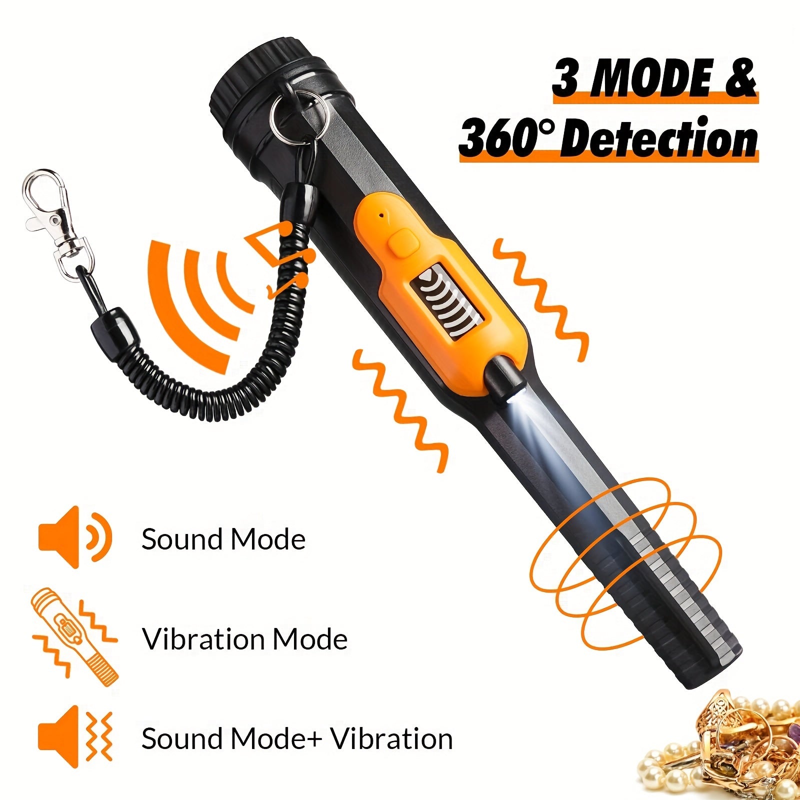 Underwater Metal Detector Pinpointer with LCD Screen Handheld Treasure Finder with 3 Modes Plastic Belt Holster Non-Rechargeable Battery for Adults