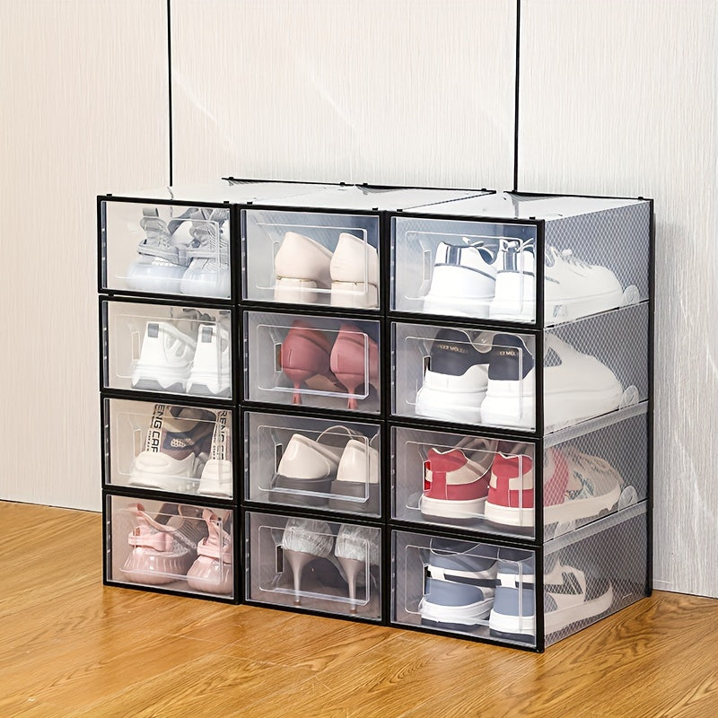 12-Pack Clear Stackable Plastic Shoe Storage Boxes with Flip Top Lids for Space Saving Organization
