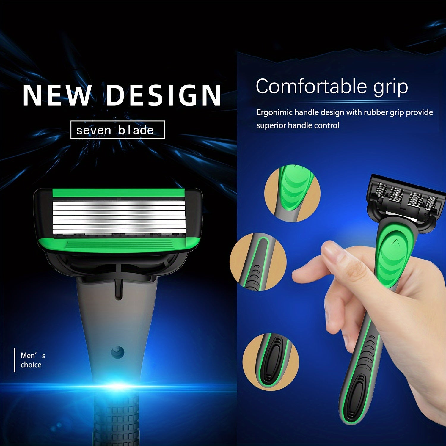 7-Blade Silicone Handle Razor with Stainless Steel Chrome Blades for Shaving Kit