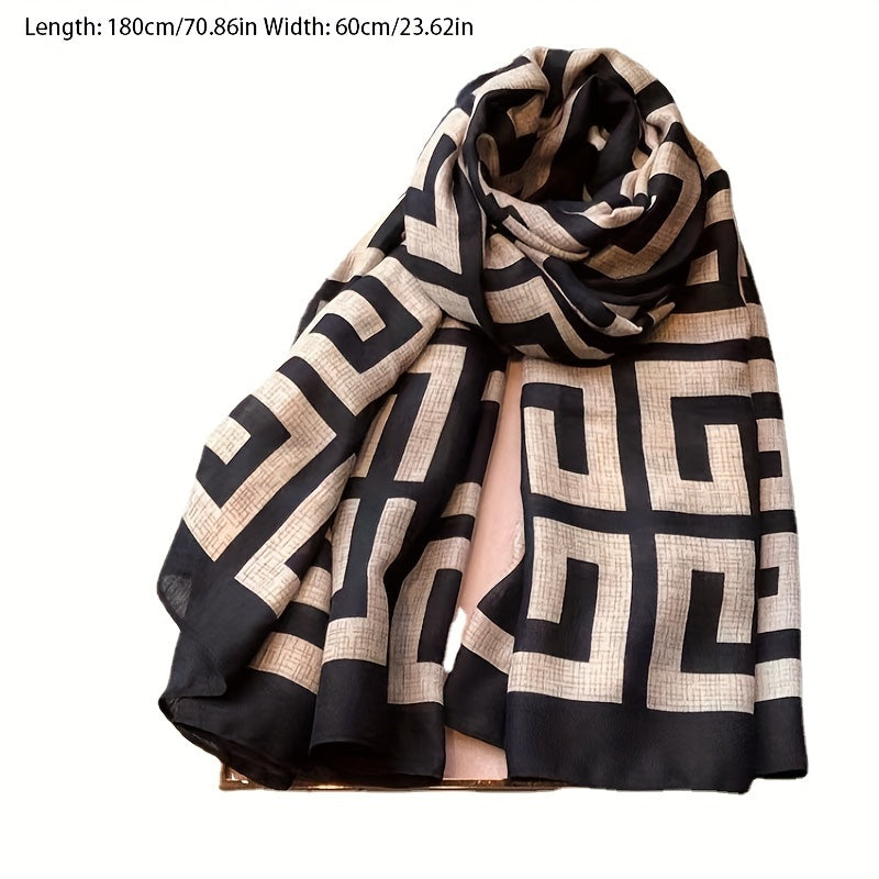 Geometric Patterned Scarf for Women Soft Breathable Large Shawl for Autumn Winter
