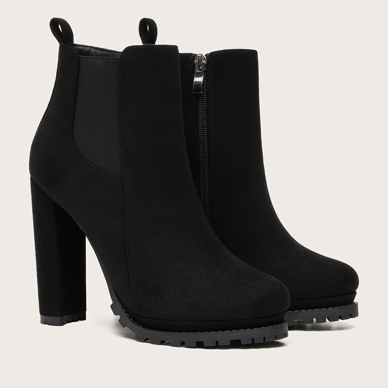 Women's Leather Pointed Toe Short Boots Side Zipper Chunky Heel